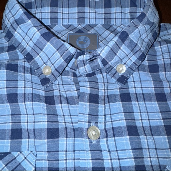 Vineyard Vines Performance Harbor Shirt Boys Kids Sz 16 Large Blue Plaid Fishing - Picture 5 of 9